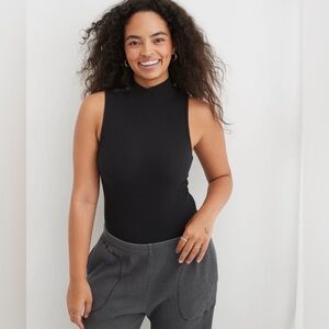 NWT Aerie Sleeveless Mock-Neck Ribbed Bodysuit Black Size M